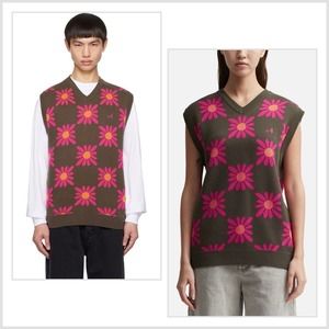 Awake NY $215 Unisex Checkered Floral Sweater Vest Sz M New with tags Streetwear